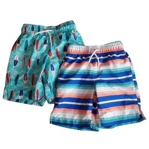 PLACE Sport Swim‎ Trunks Lot of 2 Boys Small 5/6 Beach Surfboard Stripes Blue